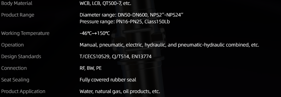Technical parameters of soft sealed get valve